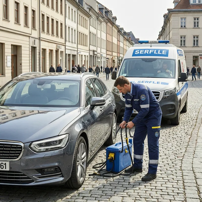 Locked car in Wolfsburg street with technician arriving