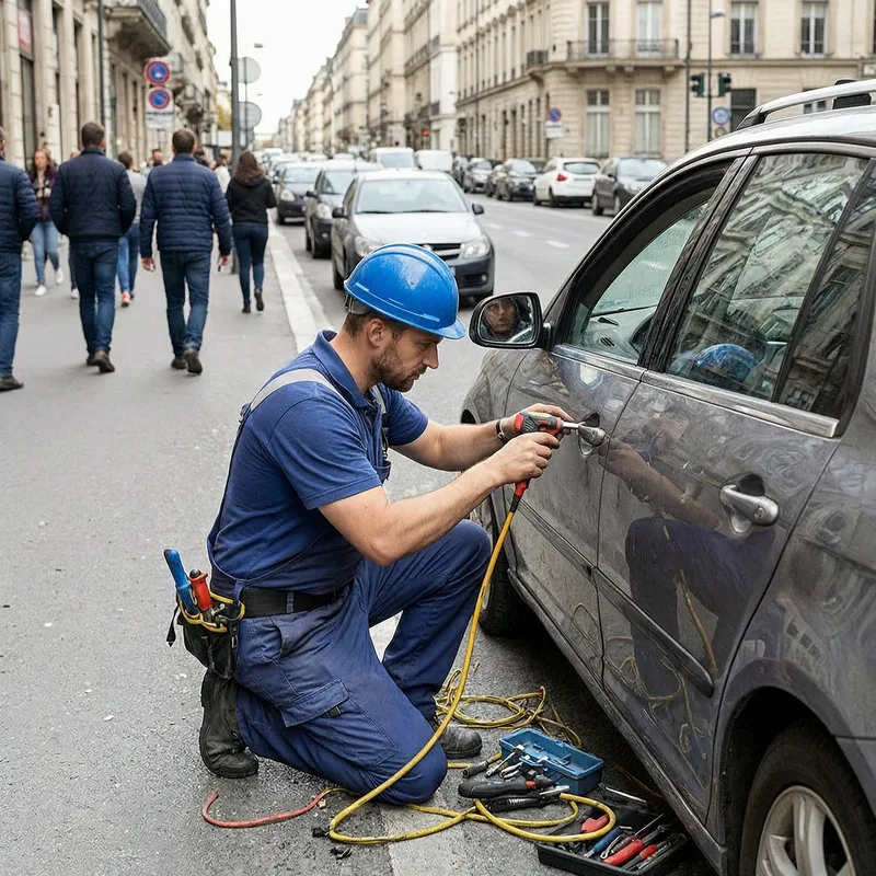 Locked out of a car in Augsburg city centre with professional locksmith arriving to help