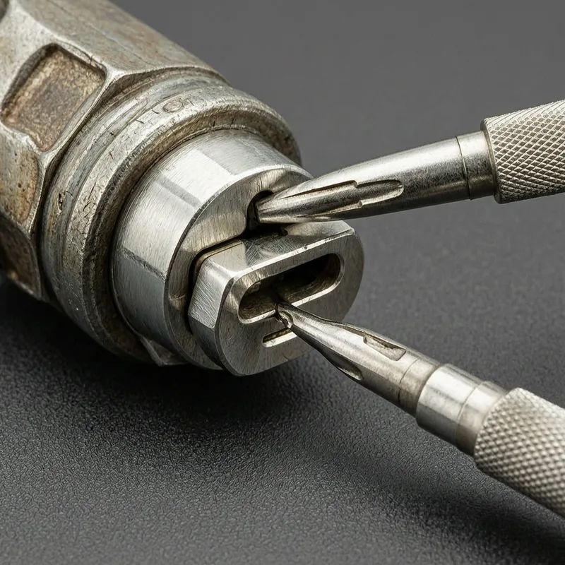 Certified locksmith using professional tools to open a car door from outside without damage