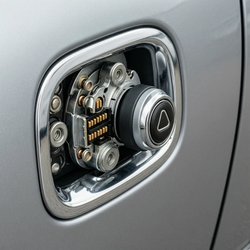 Locksmith technician opening car door from outside using professional tools
