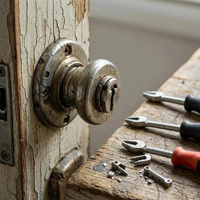 Close-up of German-standard cylinder lock and key