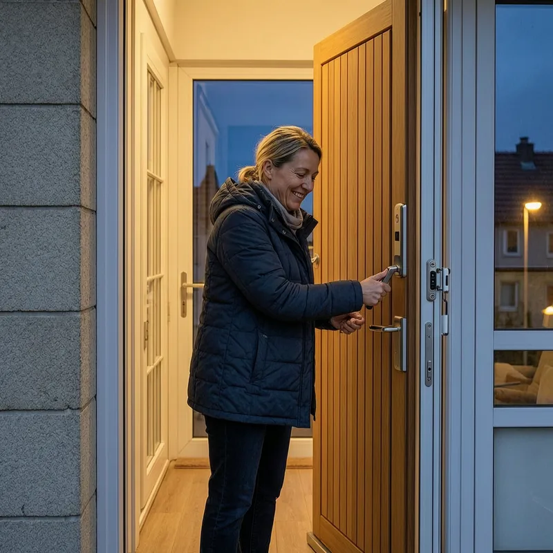 Locksmith opening residential door with non-destructive technique