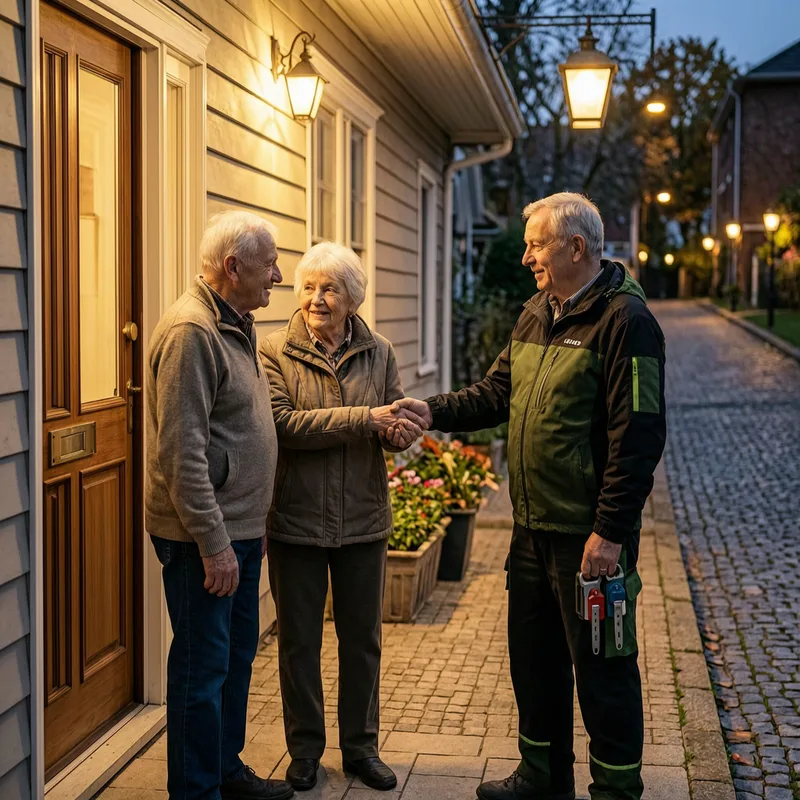 Locksmith responding to locked-out resident at apartment door in Lörrach