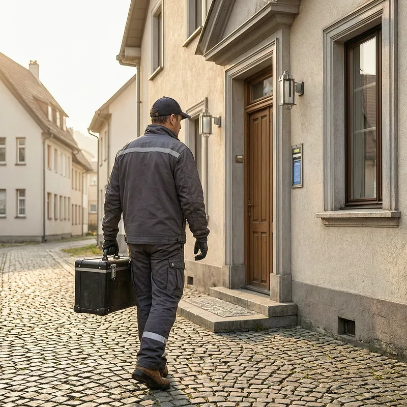 English-speaking locksmith technician working on a Berlin apartment door lock