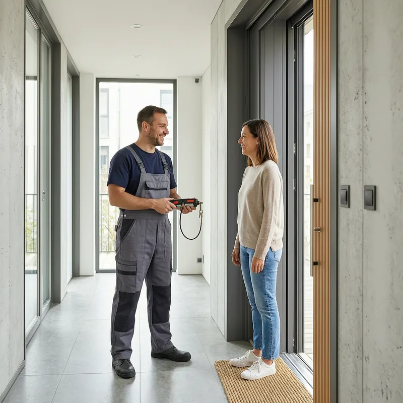 Experienced locksmith working on residential door lock in Gießen apartment building