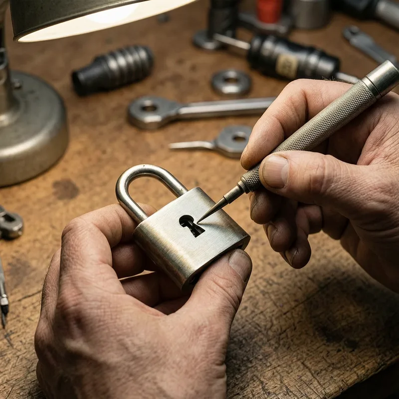 Locksmith technician's toolkit with DIN-certified locks and security hardware for Hamburg homes