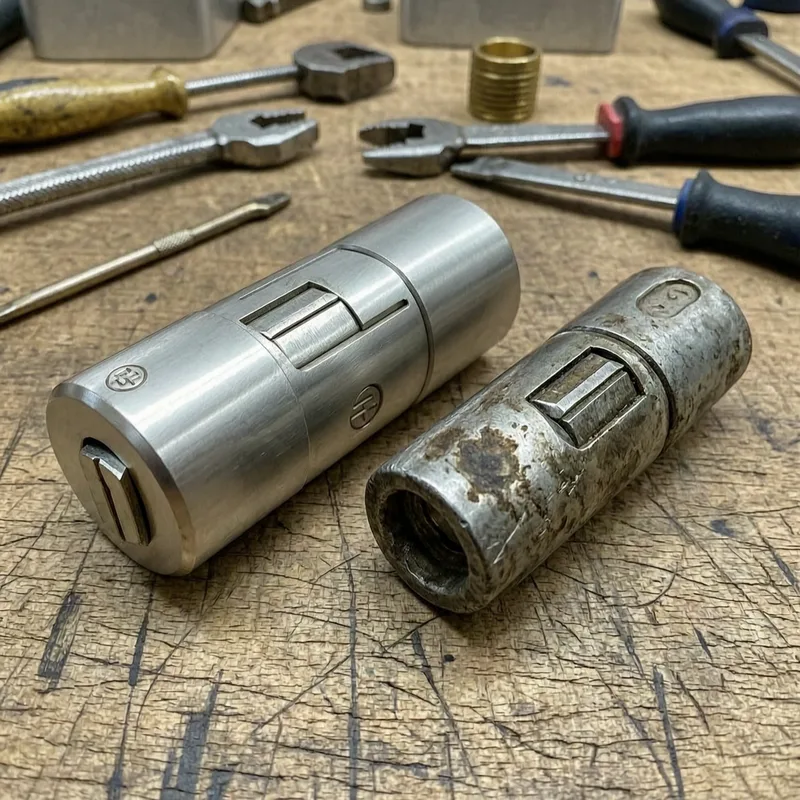 Close-up of precision key cutting and lock cylinder examination