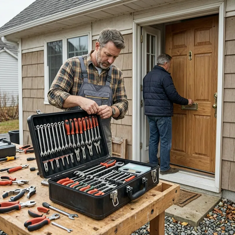 Locksmith technician responding to an emergency lockout situation at a residential property in Hameln