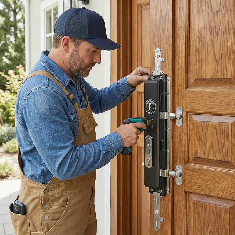 Certified locksmith performing professional lock replacement on Stuttgart apartment door