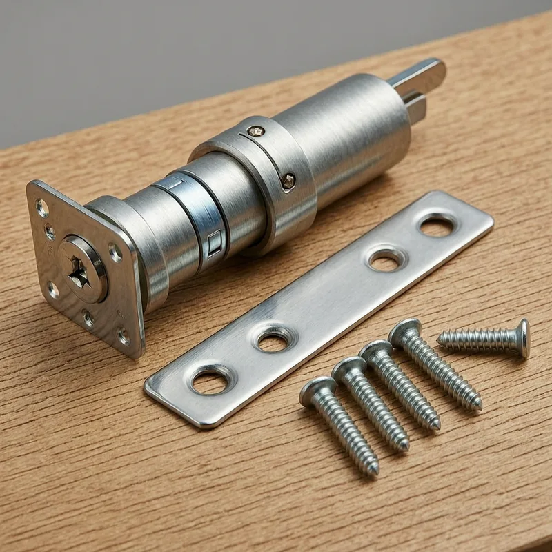 Close-up of DIN-certified lock mechanism being installed into Mannheim apartment door frame
