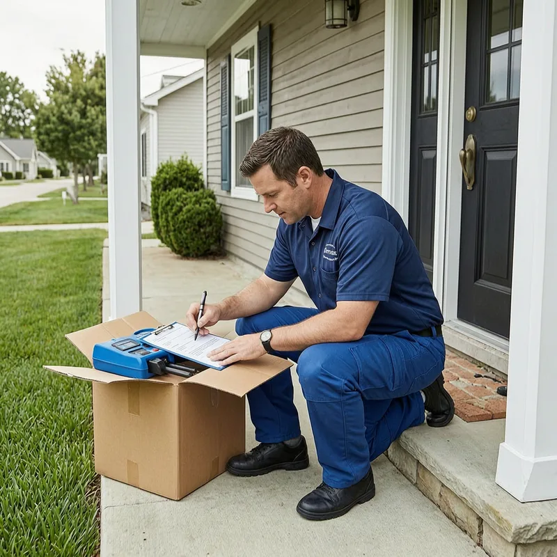 Locksmith assisting with residential lockout near Oldenburg city center