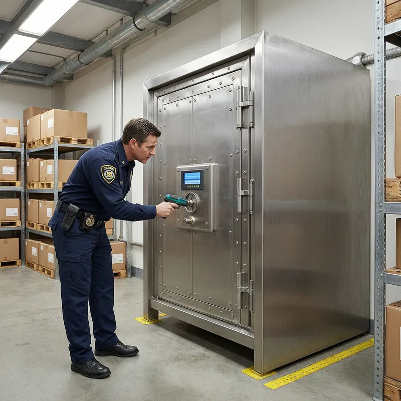 Certified locksmith opening a safe in a Stuttgart home with specialized tools