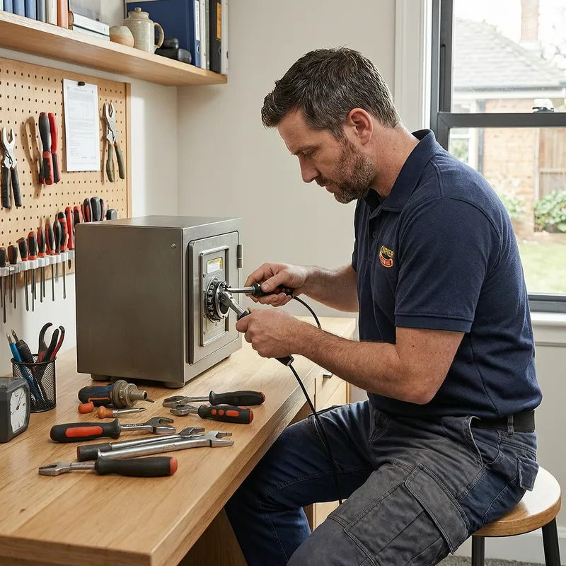 Professional locksmith opening a safe in Augsburg using specialized non-destructive techniques