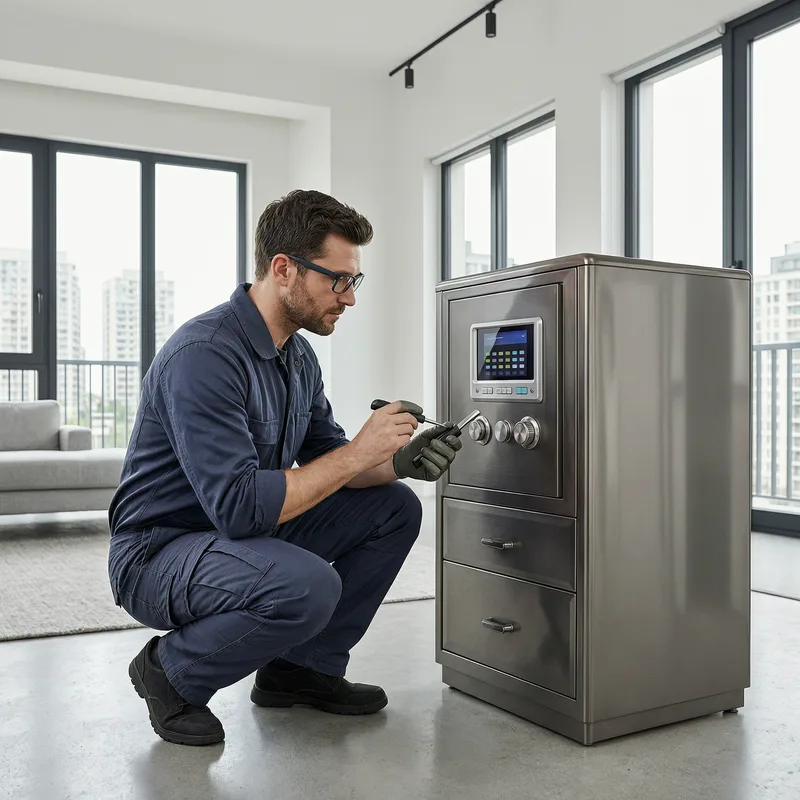 Certified locksmith in Wolfenbüttel opening a safe using professional non-destructive techniques