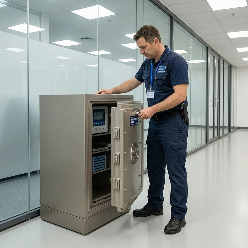 Variety of safes including wall-mounted and floor models that our Augsburg team opens
